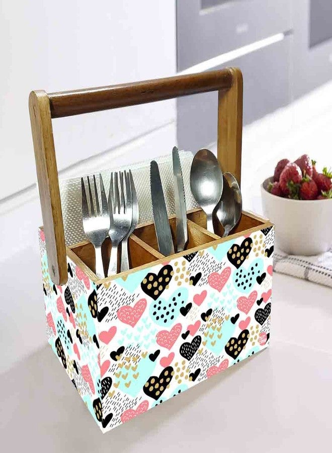 Nutcase Cutlery holder with tissue napkin spoon rack wooden sauce bottle stand with handle for dining table kitchen restaurants cafe - Black Hearts - Image 2