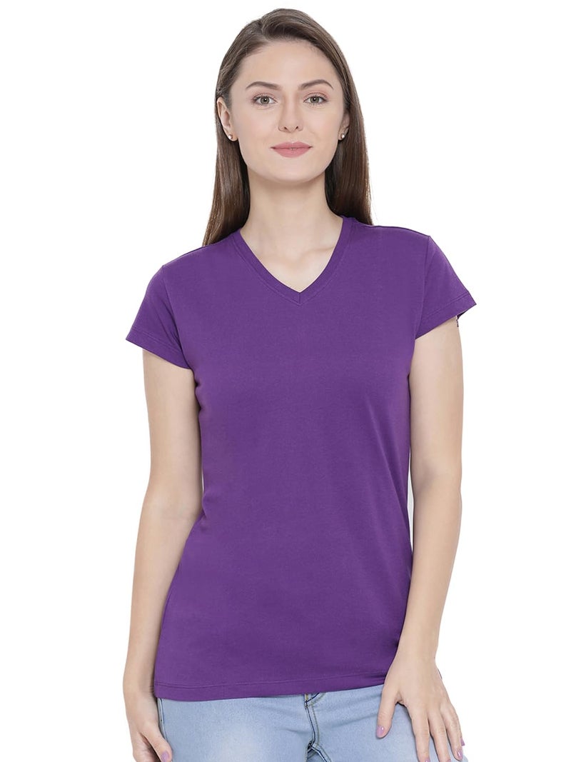 Rupa Softline Women Cotton Solid Regular Fit T-Shirt (SLTVN11PRPLE_Purple L) - Image 4