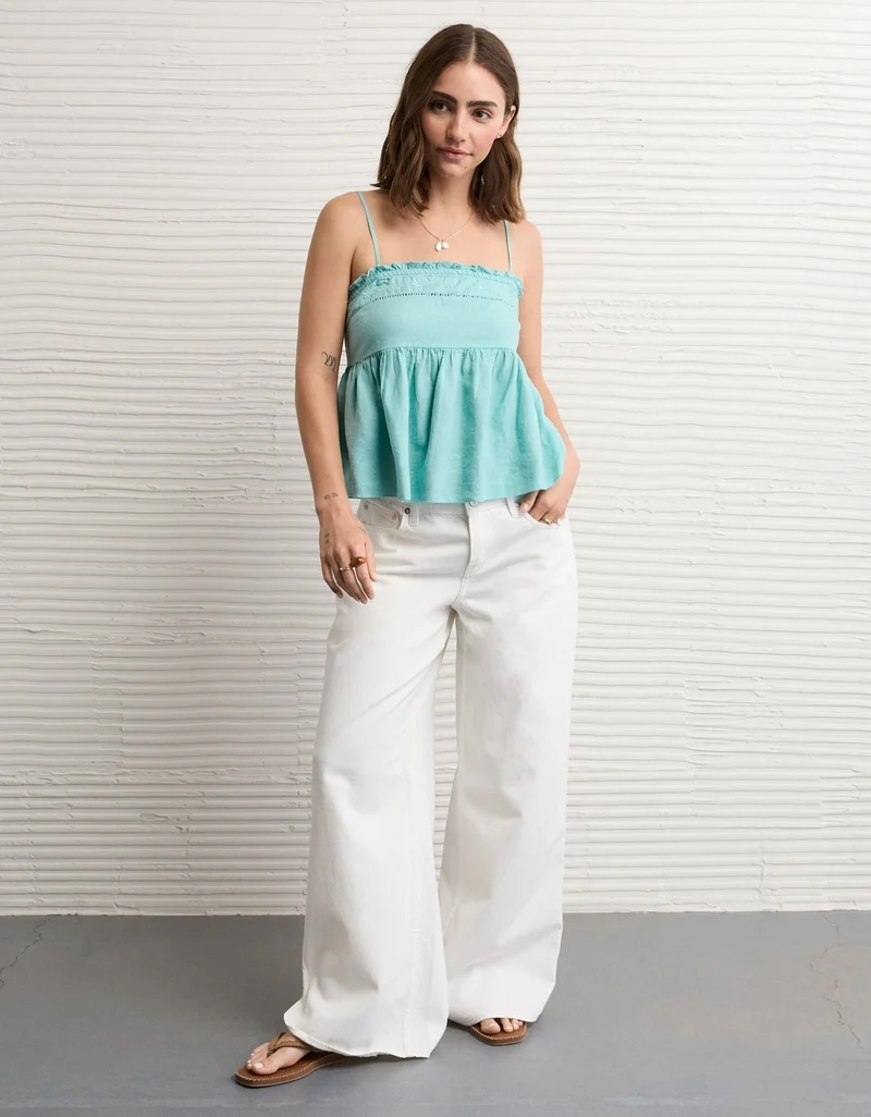 American Eagle  AE Embroidered Strapless Babydoll Tube Top for Women | Best Price UAE
