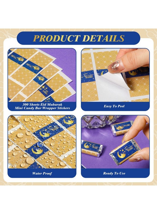 Teling 300 قطعة ملصقات تغليف حلوى عيد مبارك الصغيرة ملصقات حلوى رمضان ملصقات حلوى رمضان كريم لعيد الفطر زينة إسلامية مسلمة لاحتفالات رمضان - Image 5
