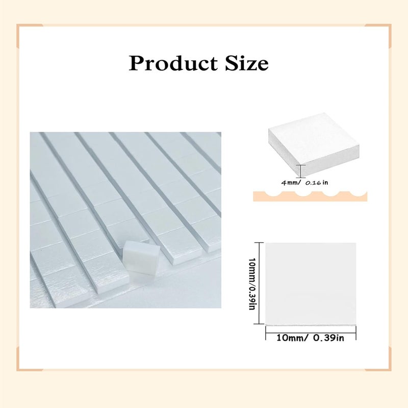 ACFELLE 1000 Pieces 3D Foam Dots Dual-Adhesive Square, 0.4inch Double Sided Pop Dots Sticky Mount Tape for Craft DIY Art or Office Supplies, Shockproof Buffer Adhesive Foam, 4 Sheets - Image 2