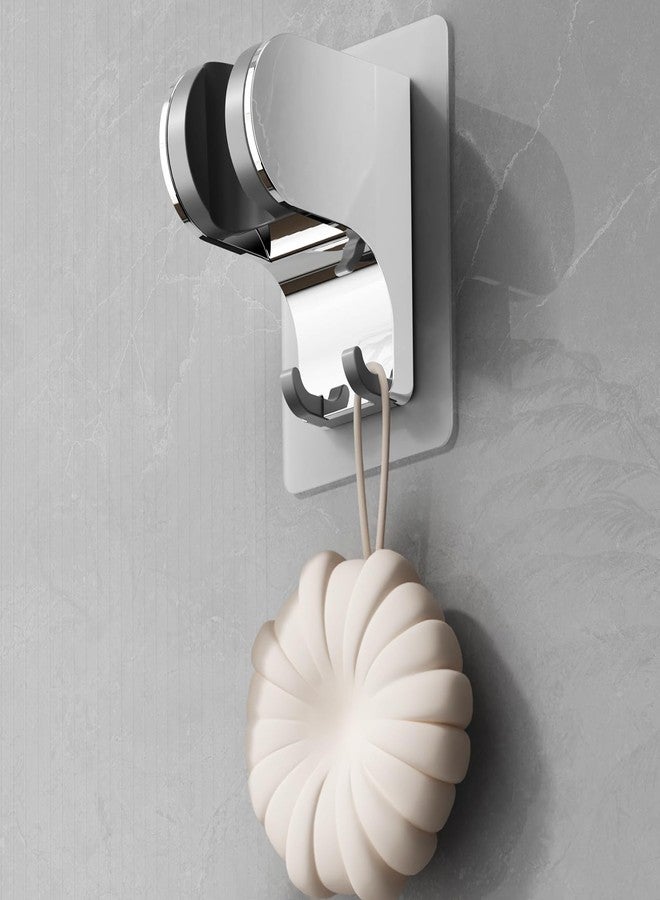 HEROBAI Hand Held Shower Head Holder Wall Mount, Shower Hose Holder Adhesive with 2 Hanger Hooks, Adjustable Shower Handle Holder, No Drilling Shower Wand Holder (Chrome, 1 Pack) - Image 1