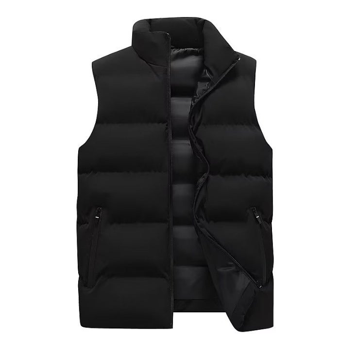Mens Vest Autumn and Winter Cotton-padded Jacket Vest Solid Color Jacket Casual Sports Warm plus size Top Red - Image 2