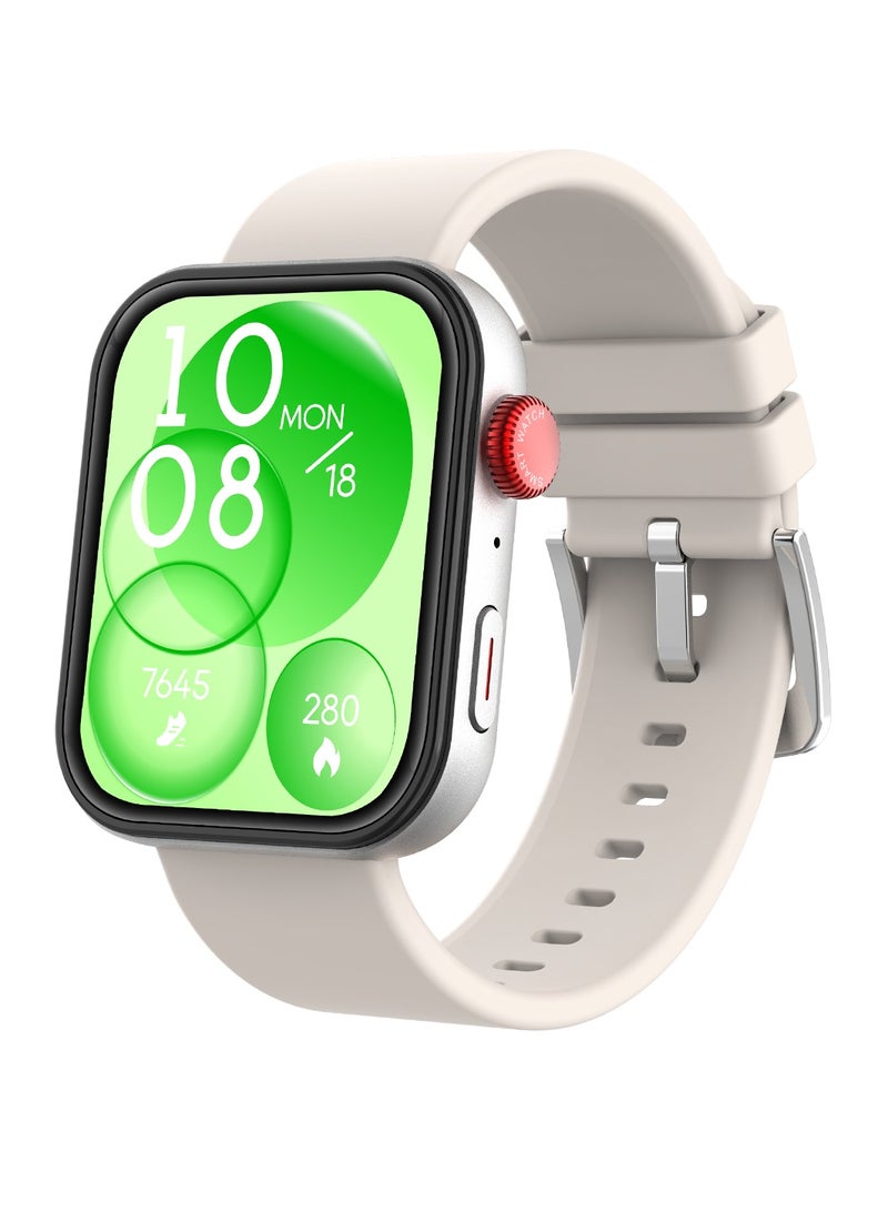 AROAQ JS Fit 3 Smart Watch, 1.80 Inch Full Touch Screen Smart Sports Watch, Al Intelligent Voice Fitness Tracker Watch, Heath Monitoring Smart Wrist Watch With 100 Plus Sports Modes, (White Strap Silver Dial) - Image 1