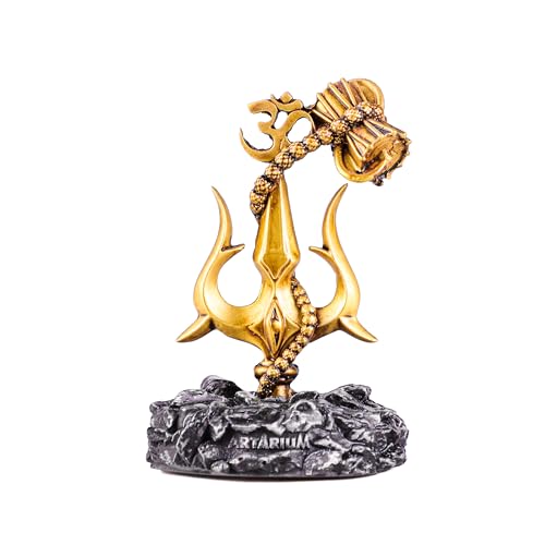 Artarium Trishul with Damru Traditional Trishul Damru Shiva Trishul Decorative Showpiece for Car Dashboard Home Decor Pooja Room Black Base 3.9 Inch - Image 1