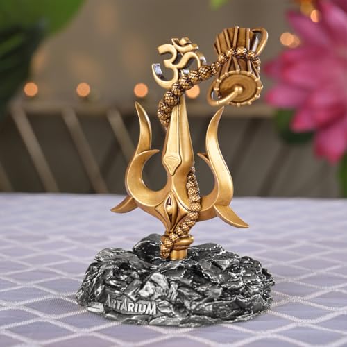 Artarium Trishul with Damru Traditional Trishul Damru Shiva Trishul Decorative Showpiece for Car Dashboard Home Decor Pooja Room Black Base 3.9 Inch - Image 5