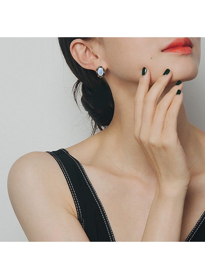 BriLove Victorian Style Stud Earrings For Women Crystal Floral Scroll Cameo Inspired Oval Earrings Opal Color Antique-Gold-Toned - Image 3