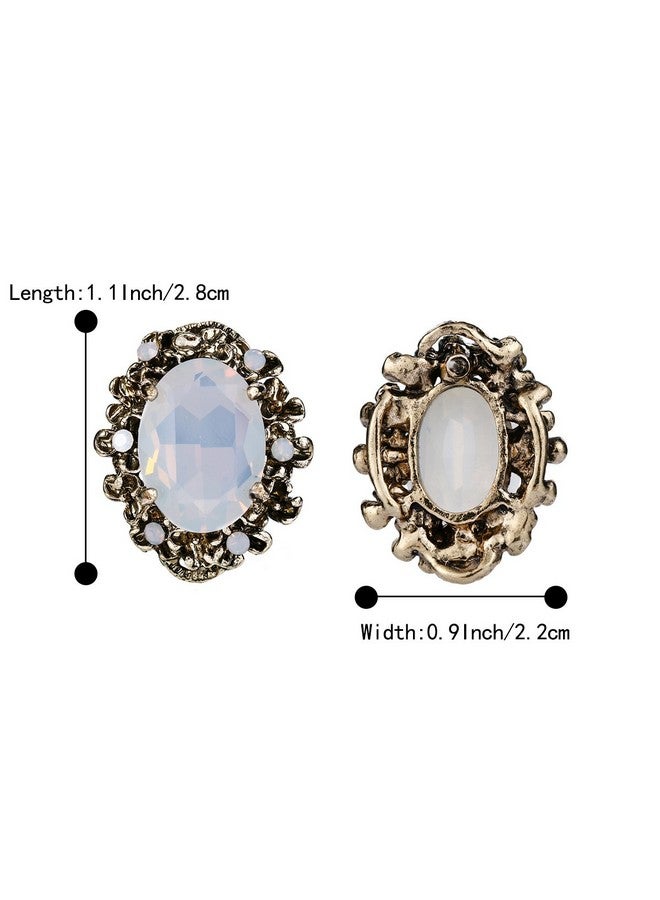 BriLove Victorian Style Stud Earrings For Women Crystal Floral Scroll Cameo Inspired Oval Earrings Opal Color Antique-Gold-Toned - Image 5