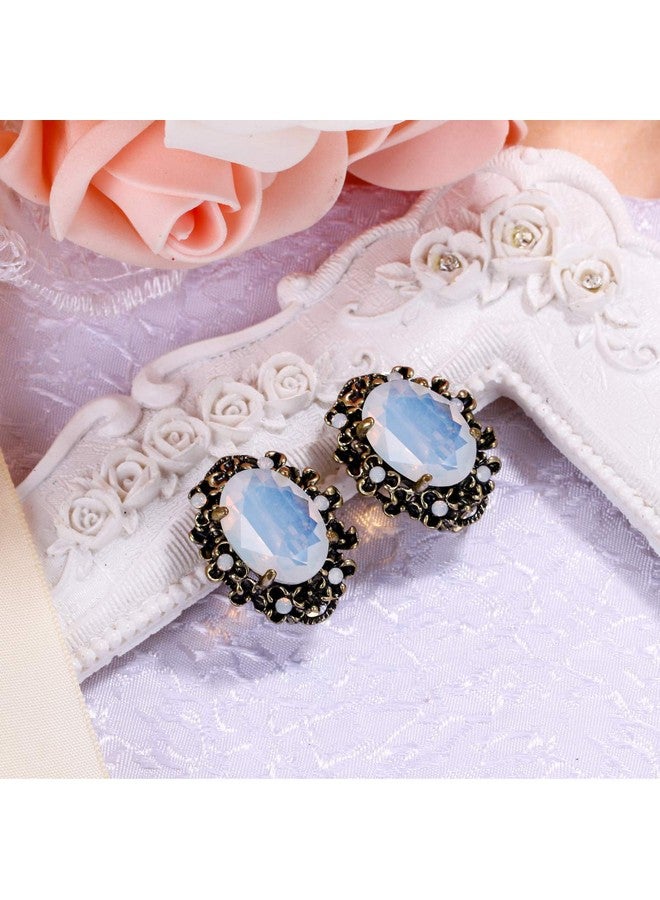 BriLove Victorian Style Stud Earrings For Women Crystal Floral Scroll Cameo Inspired Oval Earrings Opal Color Antique-Gold-Toned - Image 4