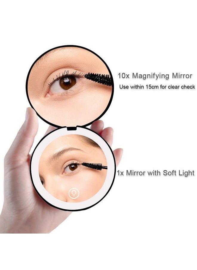 Milishow - Compact Mirror With Led Light,1X/10X Magnifying Rechargeable Mirror,3.5In Pocket Mirror, Dimmable Travel Mirror For Purse,Handbag,Pocket,Handheld 2-Sided Makeup Mirror (Black) - Image 1