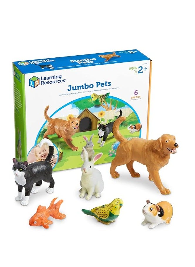 Learning Resources Jumbo Domestic Pets, Cat, Dog, Rabbit, Fish and Bird, 6 Animals, Ages 2+ Multi-color - Image 1