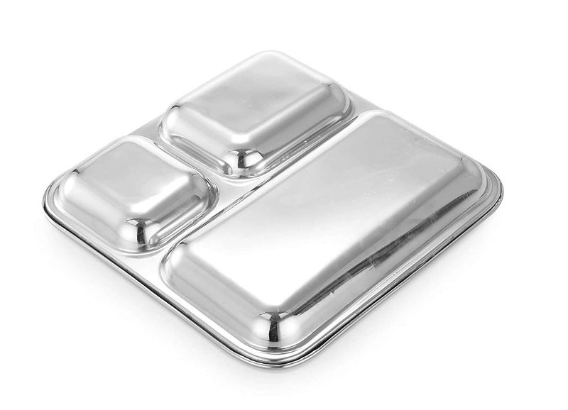 LUXURIA Heavy Duty Stainless Steel Square Small Dinner Plate with 3 Sections Divided Mess Trays for Kids Lunch, Camping, Events & Every Day Use Kitchenware (Set of 1) - Image 2