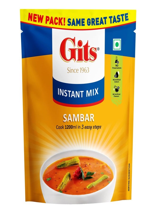 Gits Instant Sambhar Breakfast Mix, Makes 1200ml per Pack, Pure Veg, South Indian Recipe 100g - Image 1