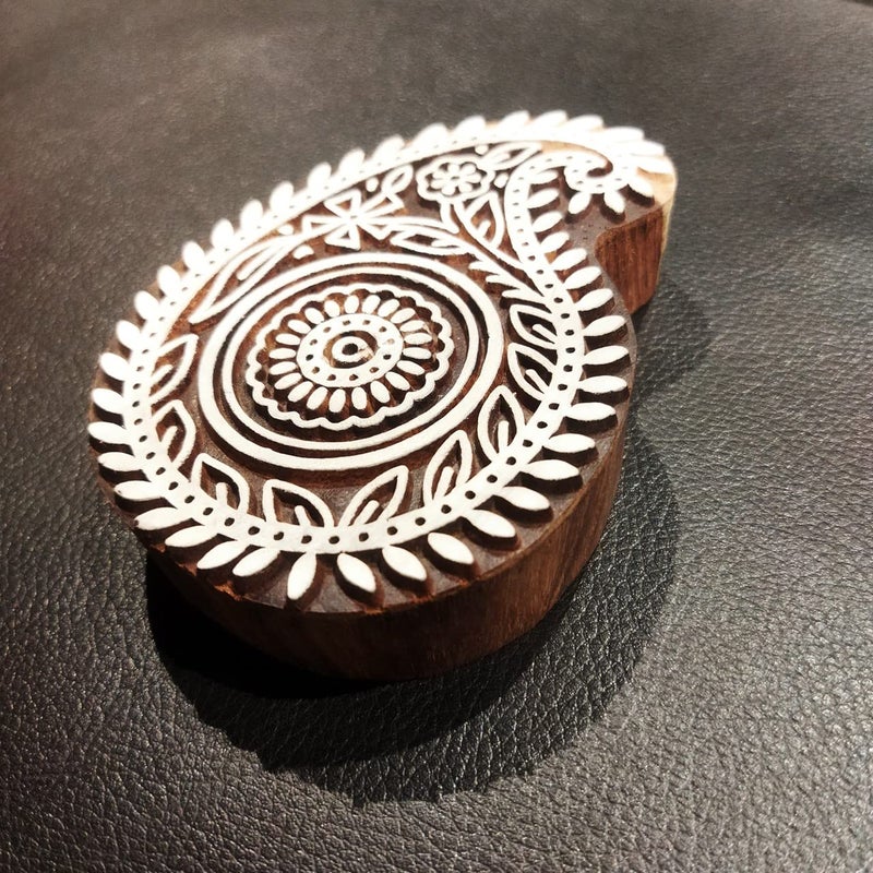 ecofynd Paisley Wood Block Stamps (Pack of 1), Wooden Blocks for Block Printing Stamp Set, Artistic Shapes Craft Kids Saree Border DIY Henna Fabric Textile Paper Clay Pottery Hand-Carved (BLOCK007) - Image 2