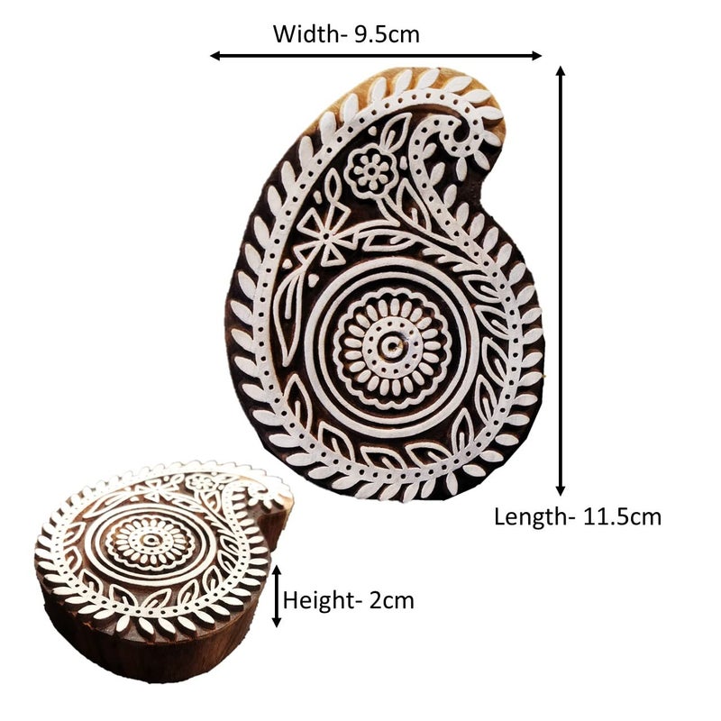 ecofynd Paisley Wood Block Stamps (Pack of 1), Wooden Blocks for Block Printing Stamp Set, Artistic Shapes Craft Kids Saree Border DIY Henna Fabric Textile Paper Clay Pottery Hand-Carved (BLOCK007) - Image 3