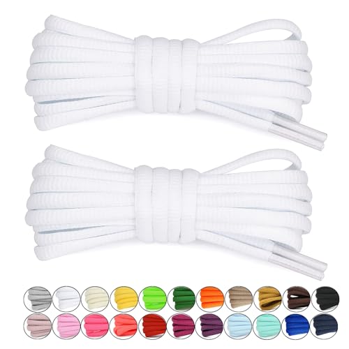 Stepace [2 Pairs Half Round Shoe Laces 1/4" Width 30"-72" Length 22 Color Oval Shoelaces White 48"(122 cm) - Image 1