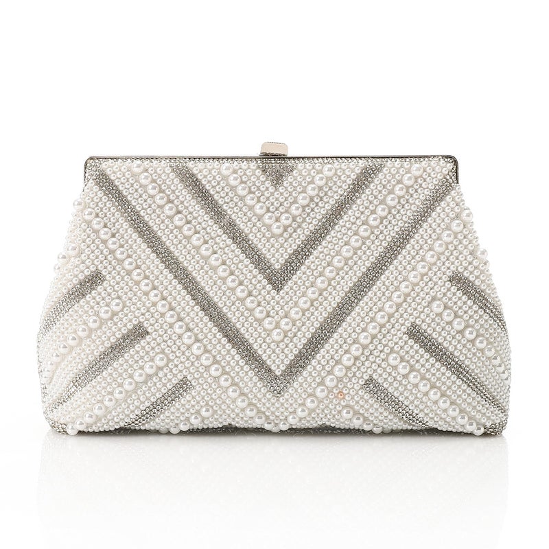 Mr.joe V Shaped Pearl-embellished Clutch - Silver - Image 1