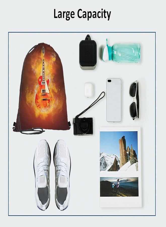 Beabes Guitar Drawstring Bags Backpack Bag with Cool Hipster Rock N Roll Music Grunge Art Sport Gym Sack for Men Women - Image 3