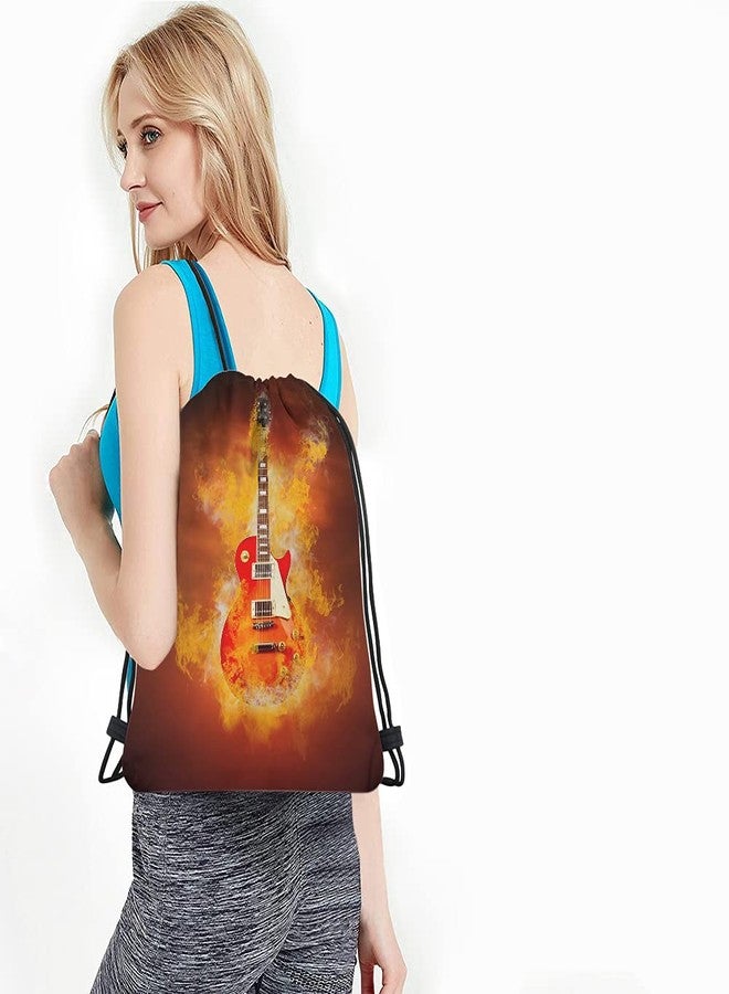 Beabes Guitar Drawstring Bags Backpack Bag with Cool Hipster Rock N Roll Music Grunge Art Sport Gym Sack for Men Women - Image 4