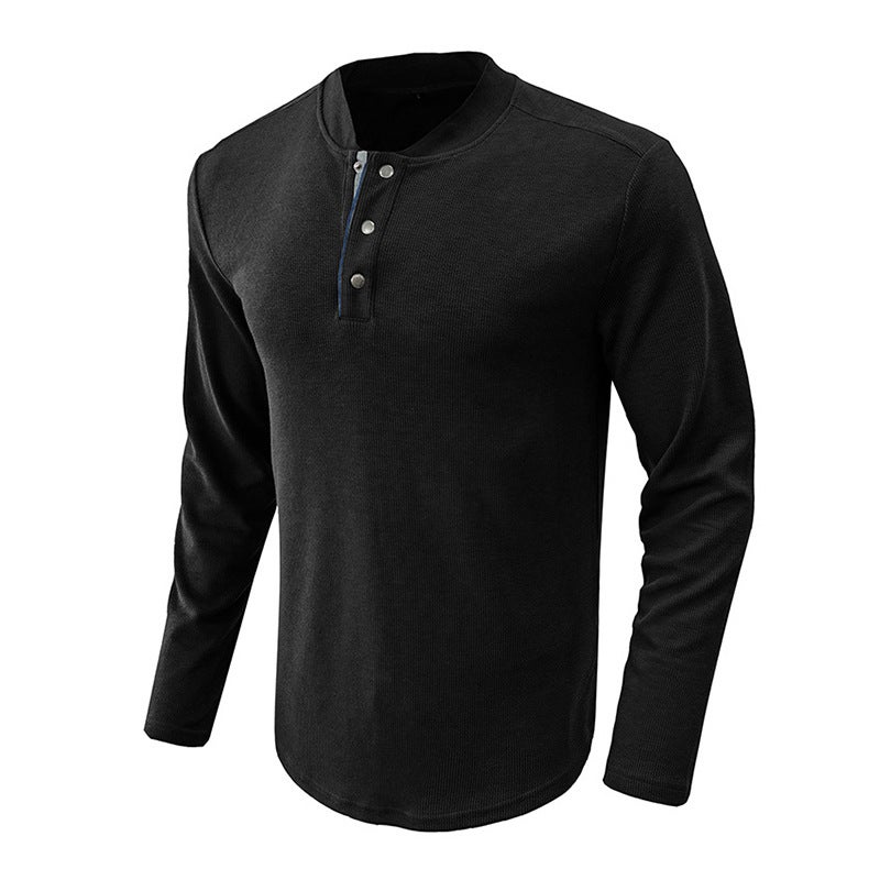 autumn and winter long-sleeved Henry men''s T-shirt and solid color men''s bottoming shirt foreign trade new men''s clothing - Image 1