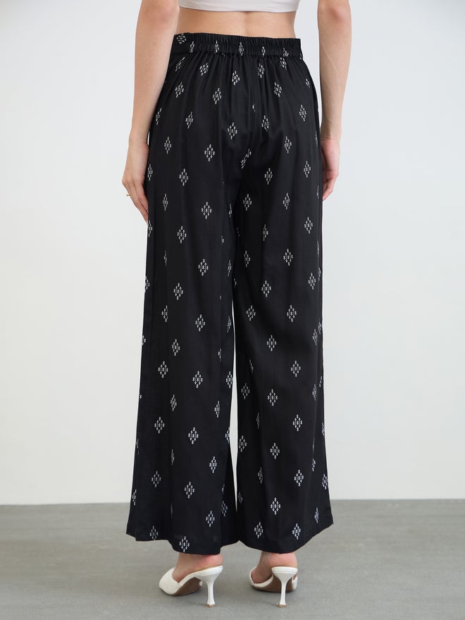 Styli Black Printed Wide Leg Pants with Side Pocket - Image 4