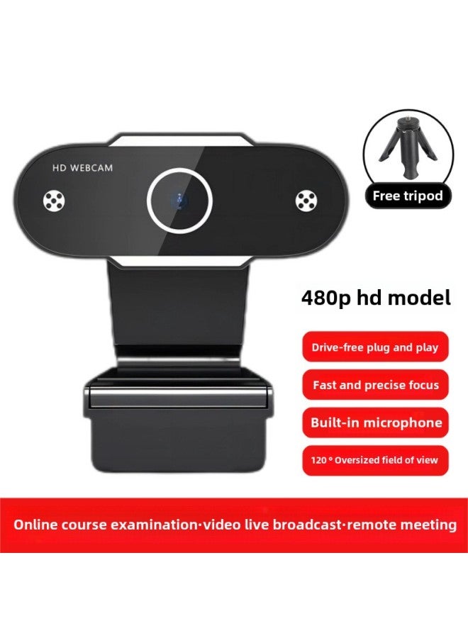Home Desktop Computer Camera Live HD Camera Head Usb Notebook External Video Conference Friends-Color:Upgraded Version☆Black 480p★[automatic Focus + Built-in Microphone] Comes With Triangular Stand  - Image 1