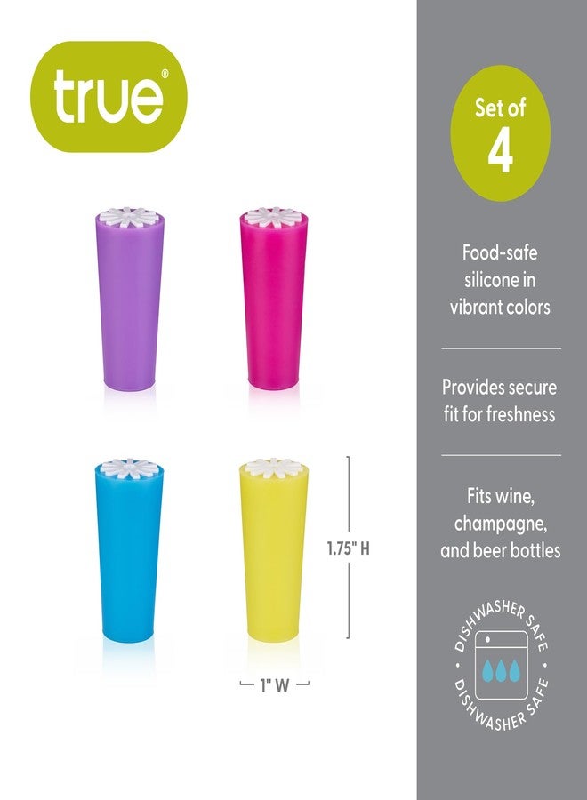 ترو ستاربرست: سدادة زجاجة، لحفظ النبيذ، سدادة زجاجة نبيذ، غطاء زجاجة سيليكون، ملحقات وأدوات النبيذ، مجموعة من 4 قطع، متعددة الألوان - Image 3
