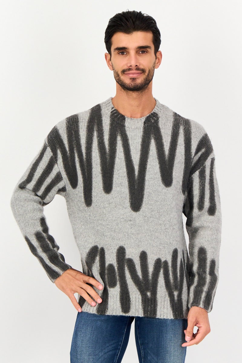 Selected Homme Men Oversize Crew Neck Textured Sweater, Multicolor - Image 1