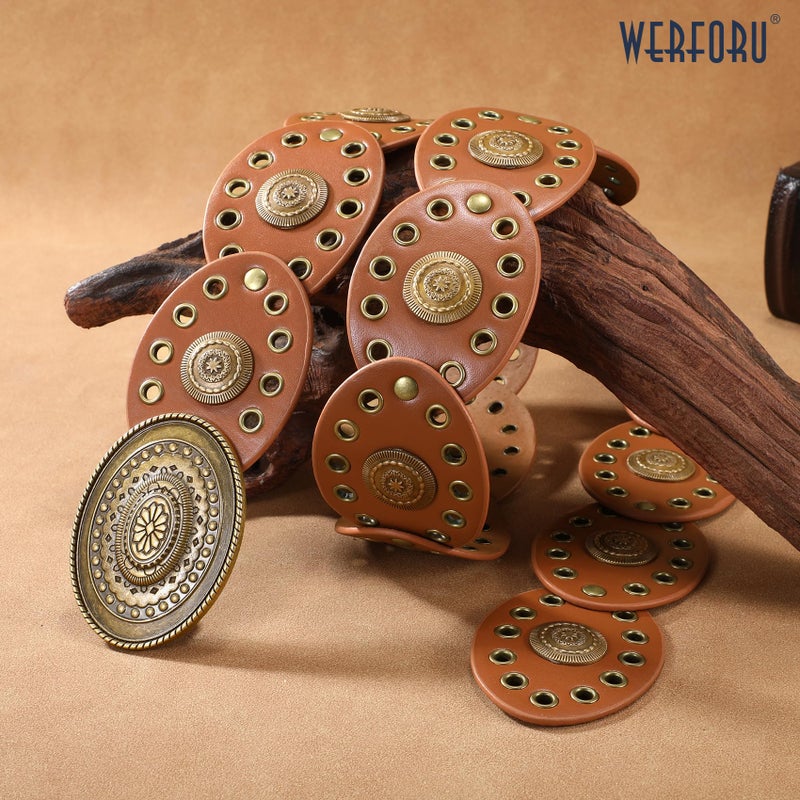 WERFORU Women Wide Western Belts for Dress Vintage Disc Belts for Women Cowgirl Leather Waist Belts Country Style Accessory,Brown-Style 3,S:Length 41"ï¼šFit Waist Size Below 36" - Image 4