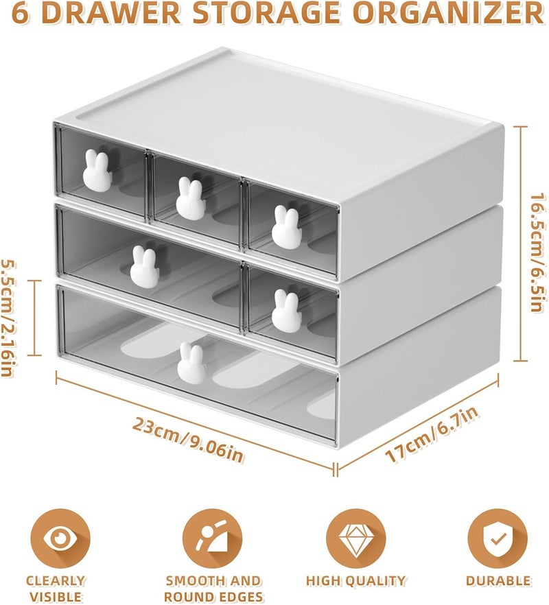 Marbrasse Desk Organizer with 6 Drawers, 3 Tier Stackable Storage Drawers Plastic Makeup Storage, Office Organizers and Storage, Desk Storage Box for Office, School, Home - Image 2