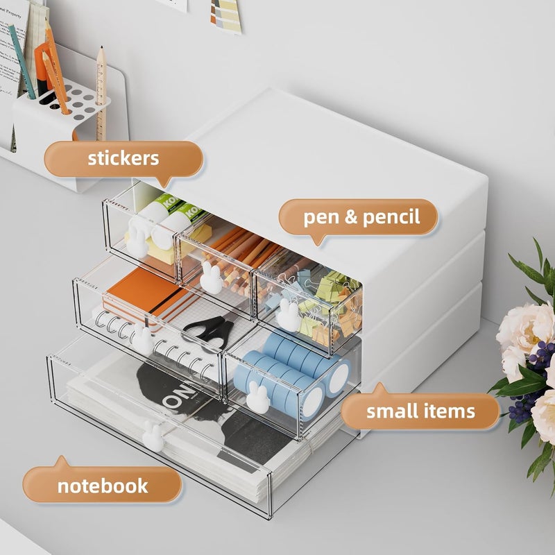 Marbrasse Desk Organizer with 6 Drawers, 3 Tier Stackable Storage Drawers Plastic Makeup Storage, Office Organizers and Storage, Desk Storage Box for Office, School, Home - Image 5