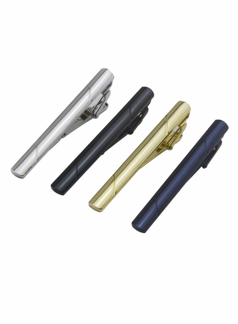 واي آند دي Stainless Steel Necktie Clips Simple Metal Tie Bar for Men Skinny Clasp Set Best Gift of Business Wedding Daily Dress Suit 4Pcs (Gold, Silver, Brilliant Black, Dark blue)  - Image 1