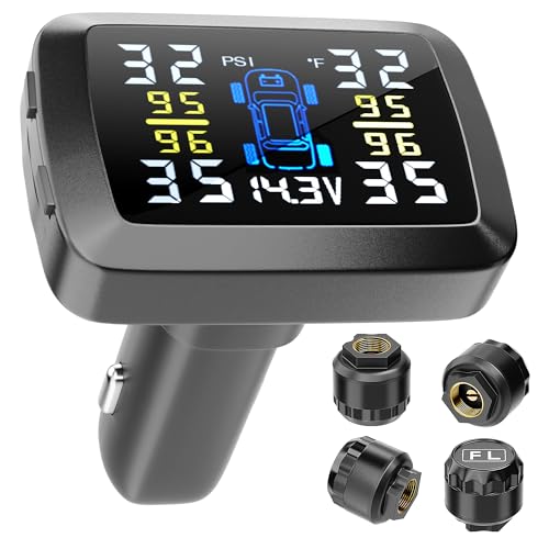 deepredcoast Tire Pressure Monitoring System 48s Fast Refresh TPMS with Strong Battery Easy Button Control Real Time Pressure Temperature Monitoring LCD Display 4 External Sensors for Cars SUVs Trucks 0–87 PSI - Image 1