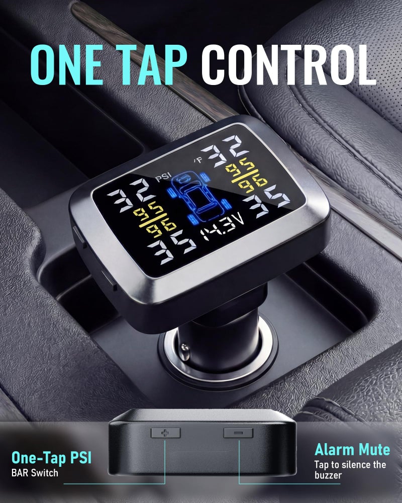 deepredcoast Tire Pressure Monitoring System 48s Fast Refresh TPMS with Strong Battery Easy Button Control Real Time Pressure Temperature Monitoring LCD Display 4 External Sensors for Cars SUVs Trucks 0–87 PSI - Image 5