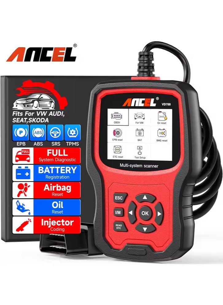 Ancel ANCEL VD700 Professional OBD2 Scanner for VW for Audi for Seat for Skoda Oil EPB SAS TPMS Reset Full System Code Reader - Image 1