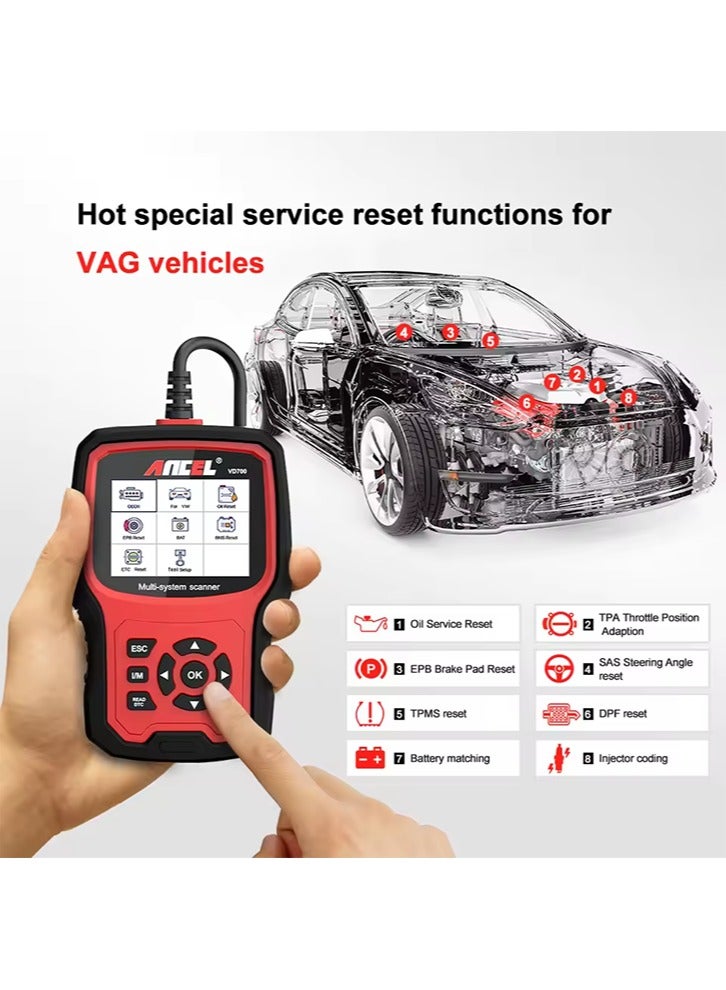 Ancel ANCEL VD700 Professional OBD2 Scanner for VW for Audi for Seat for Skoda Oil EPB SAS TPMS Reset Full System Code Reader - Image 3