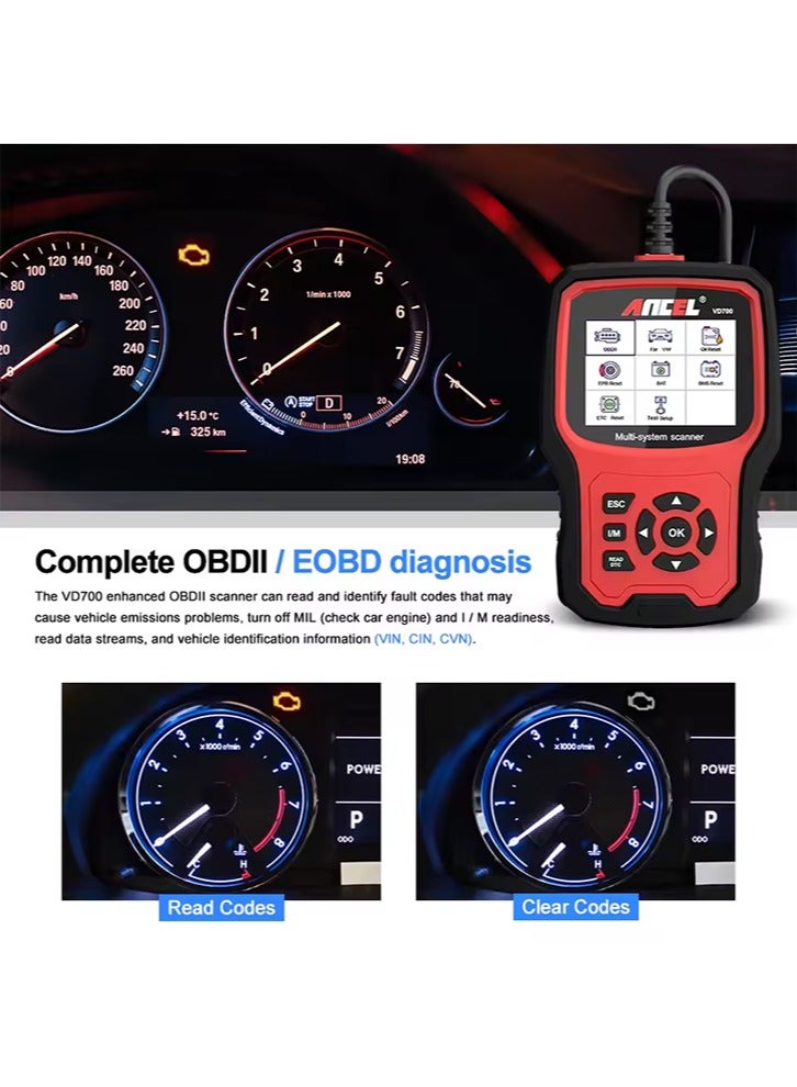 Ancel ANCEL VD700 Professional OBD2 Scanner for VW for Audi for Seat for Skoda Oil EPB SAS TPMS Reset Full System Code Reader - Image 5