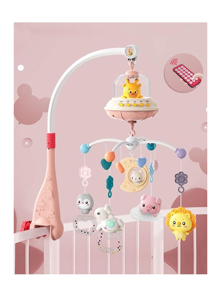 Baby Cot Mobile With Musicial, Lights, And Remote Control (Pink) - Image 1