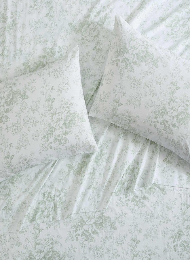 Laura Ashley - Full Sheets, Cotton Percale Bedding Set, Lightweight & Breathable Home Decor (Toile Delight Green, Full) - Image 3