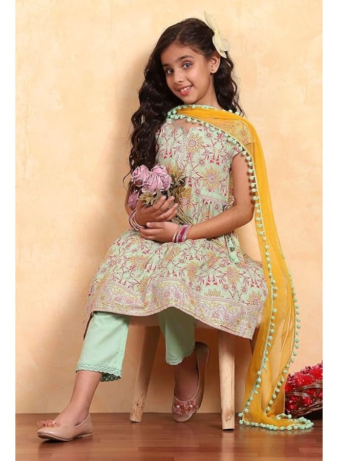 Biba Girls 100% Cotton Short Sleeve Floral Print Flared Kurta Set 6to7y - Image 4