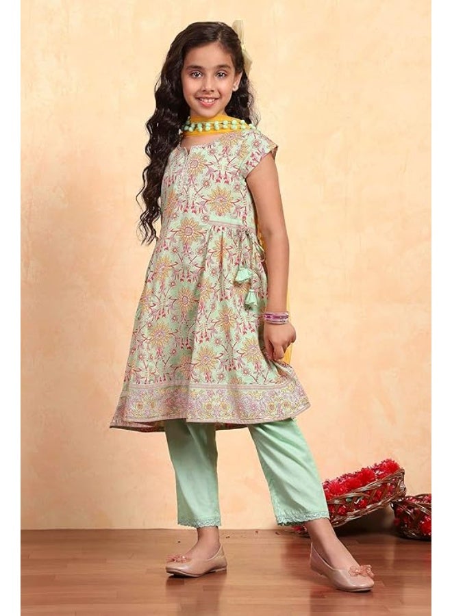 Biba Girls 100% Cotton Short Sleeve Floral Print Flared Kurta Set 6to7y - Image 5