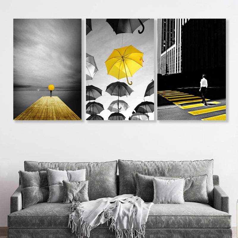 Marktna Three modern-designed canvas panels with a hollow frame, measuring (90×40), three pieces - Image 1