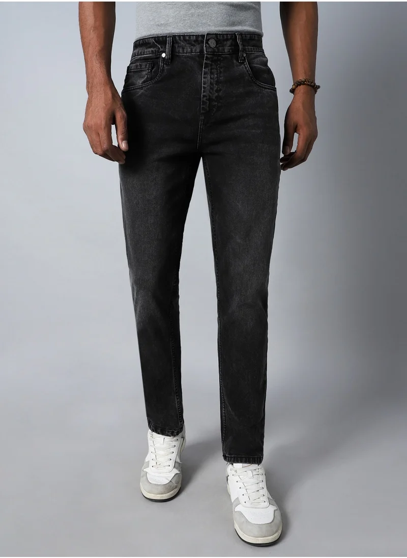 HIGH STAR Straight Fit Black Jeans for Men, Mid-Rise and Heavy Fade