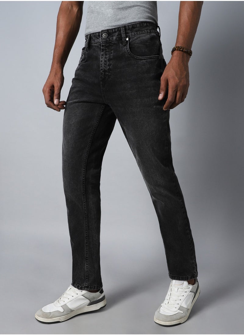 HIGH STAR Straight Fit Black Jeans for Men, Mid-Rise and Heavy Fade  - Image 3