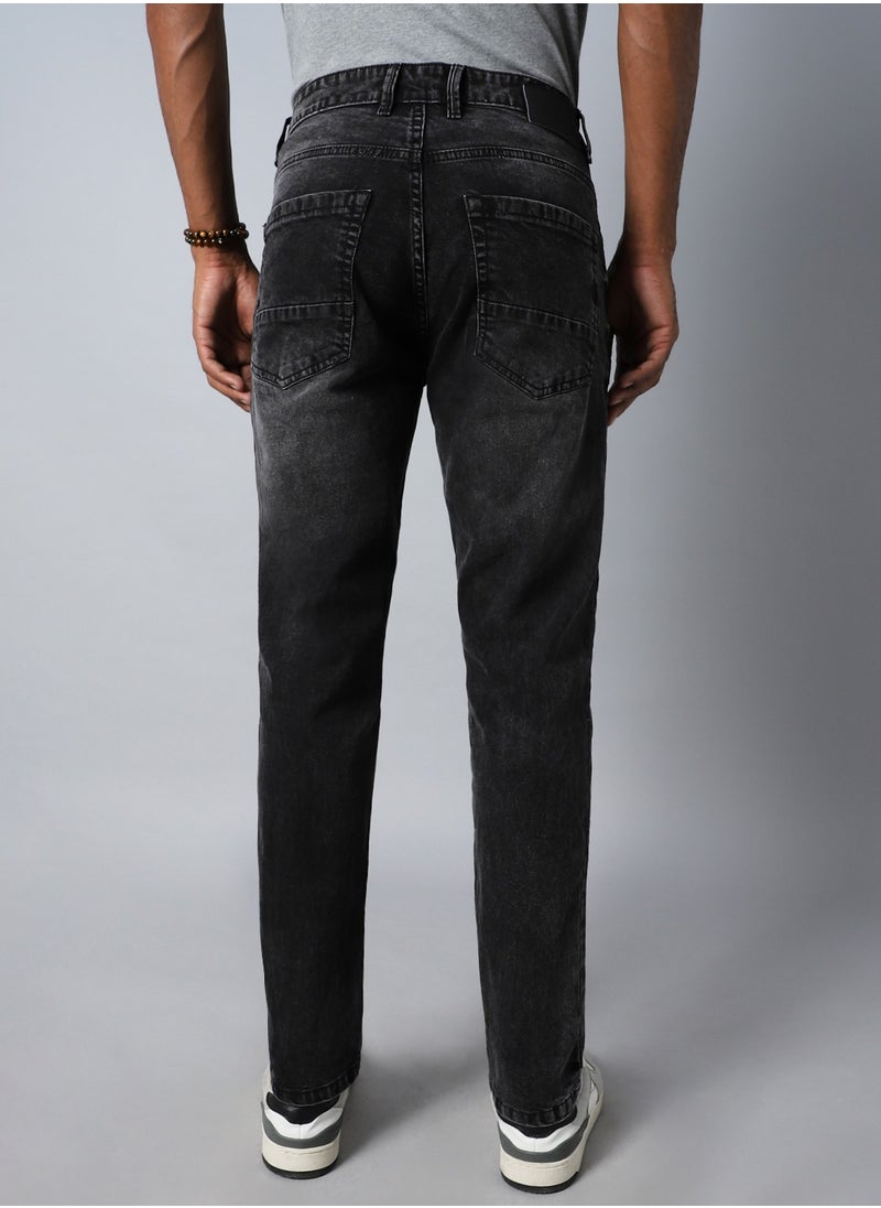 HIGH STAR Straight Fit Black Jeans for Men, Mid-Rise and Heavy Fade  - Image 5