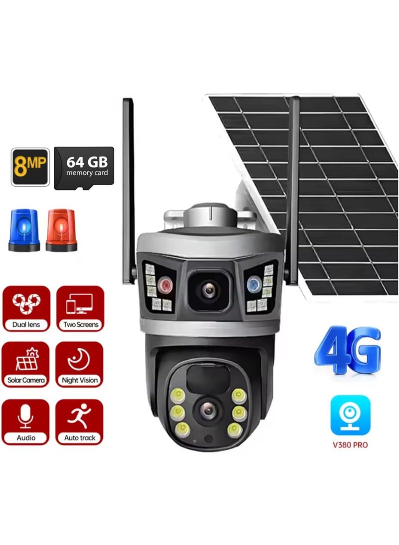 JAJEEK 8MP Dual Lens Outdoor CCTV Camera for Home – 360° Wireless Security Camera with 4G SIM Connectivity, Solar Powered, Full-Color Night Vision, PIR & AI Human Detection, Two-Way Audio, 64GB Memory, – 1 Piece - Image 1