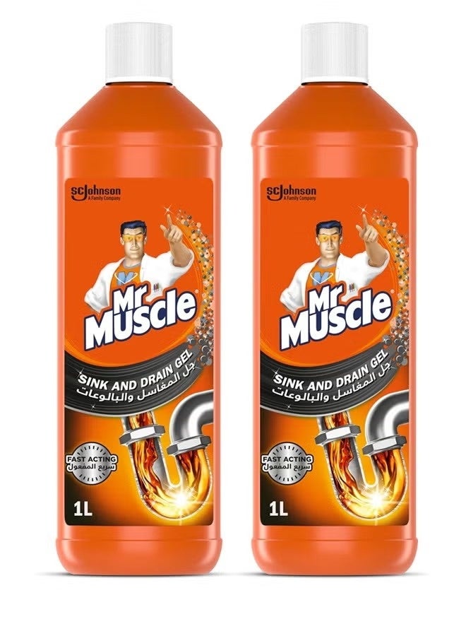 Mr Muscle Drain Gel 2 x 1L Pack – Powerful Sink & Drain Unblocker - Image 1