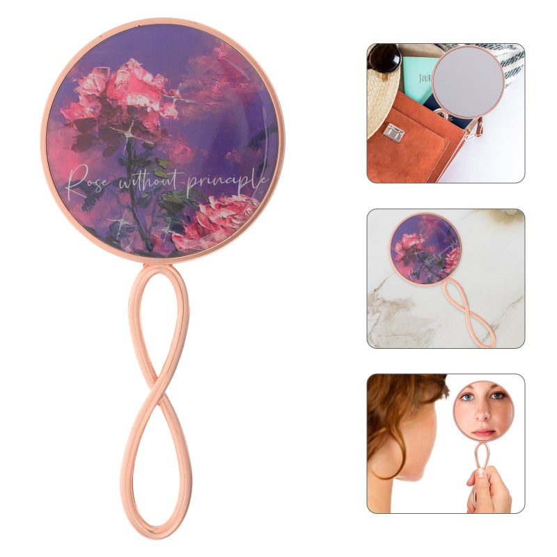 Pearl Rose Gold Purple Vanity Mirror Single Sided Handheld Makeup Mirror With Handle - Image 4