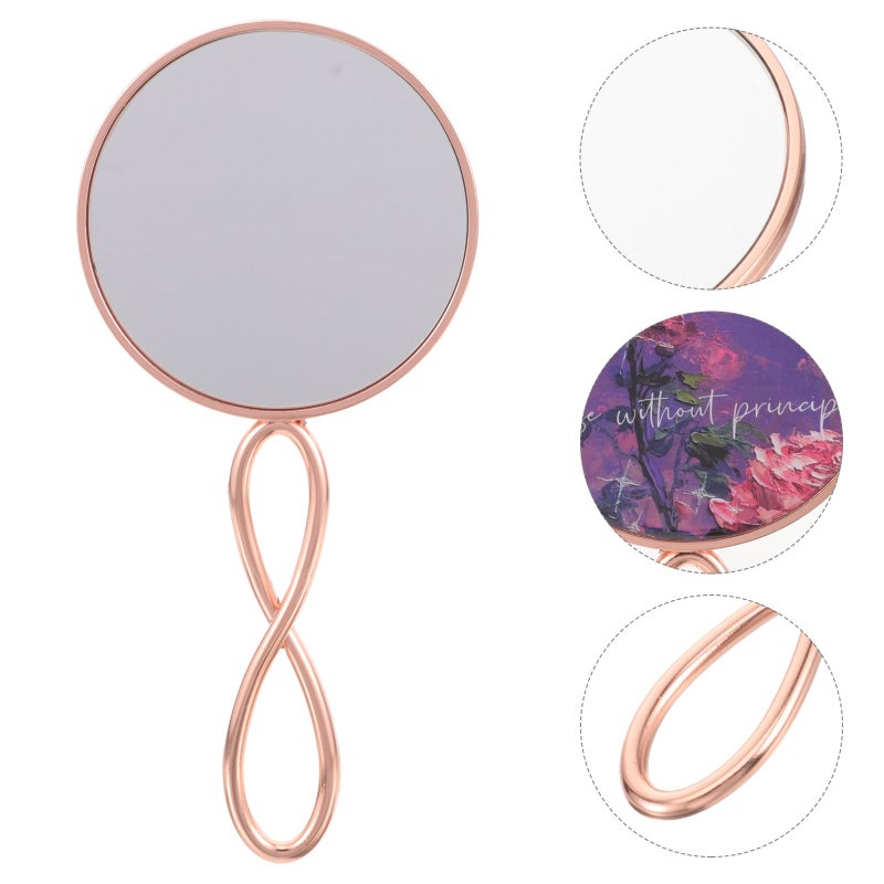 Pearl Rose Gold Purple Vanity Mirror Single Sided Handheld Makeup Mirror With Handle - Image 5
