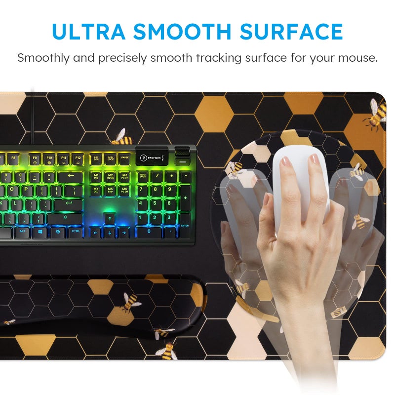 iCasso Desk Mat, Gaming Mouse Pad Wrist Support Set,4in1 XXL Large Mousepad + Keyboard Wrist Rest+Mouse Wrist Rest+Coaster Set with Ergonomic Design for Home Office Table Computer-Honeycomb - Image 4